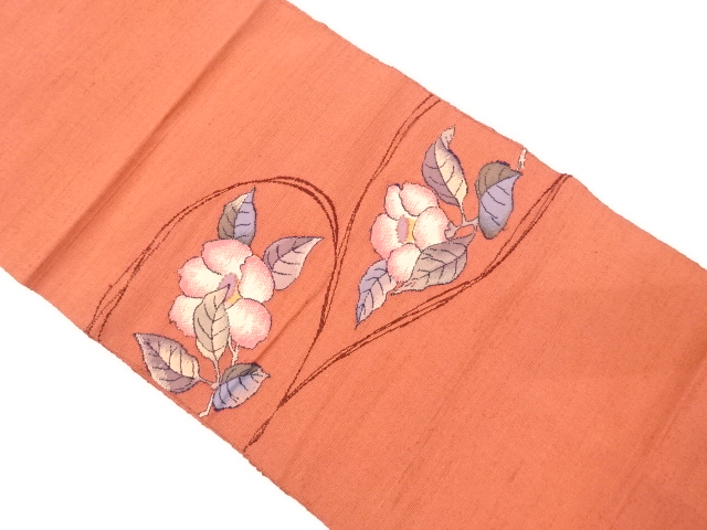 JAPANESE NAGOYA OBI / TSUMUGI / WOVEN CAMELLIA